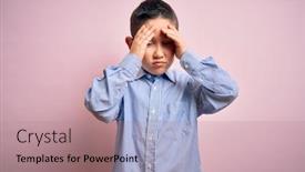  Presentation with migraine - Audience pleasing slide set consisting of young-little-boy-kid-wearing backdrop and a coral colored foreground