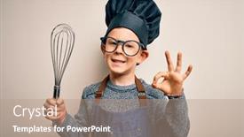  Presentation with kid chef - Presentation enhanced with young-little-caucasian-cook-kid background and a coral colored foreground