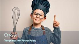  Presentation with kid chef - PPT theme with young-little-caucasian-cook-kid background and a ocean colored foreground