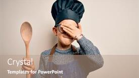  Presentation with angry kid - Presentation design with young-little-caucasian-cook-kid background and a coral colored foreground