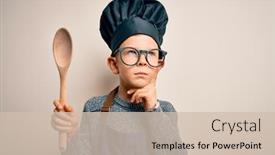  Presentation with kid chef - Presentation design enhanced with young-little-caucasian-cook-kid background and a soft green colored foreground