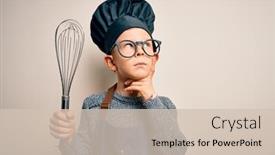  Presentation with kid chef - Cool new PPT theme with young-little-caucasian-cook-kid backdrop and a soft green colored foreground