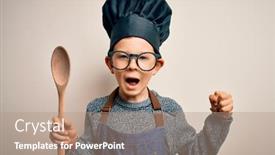  Presentation with kid chef - Presentation theme featuring young-little-caucasian-cook-kid background and a coral colored foreground