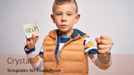  Presentation with anger kid - PPT layouts with young-little-caucasian-kid-asking background and a coral colored foreground
