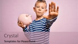  Presentation with banking - Cool new slide set with young-little-caucasian-kid-banking backdrop and a coral colored foreground