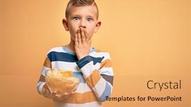  Presentation with eating - Cool new PPT layouts with young-little-caucasian-kid-eating backdrop and a coral colored foreground