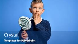  Presentation with sweet candy - PPT layouts consisting of young-little-caucasian-kid-eating background and a ocean colored foreground
