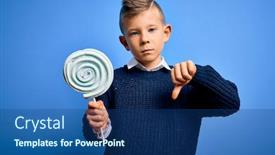  Presentation with angry kid - PPT theme enhanced with young-little-caucasian-kid-eating background and a ocean colored foreground