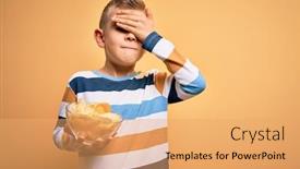  Presentation with angry kid - Colorful PPT theme enhanced with young-little-caucasian-kid-eating backdrop and a yellow colored foreground