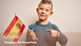  Presentation with kid pray - Cool new slide deck with young-little-caucasian-kid-flag backdrop and a coral colored foreground