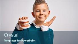  Presentation with dental prosthesis - Audience pleasing slide set consisting of young-little-caucasian-kid-holding backdrop and a ocean colored foreground