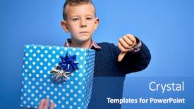  Presentation with angry kid - Slide set enhanced with young-little-caucasian-kid-holding background and a teal colored foreground