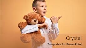  Presentation with teddy bear - Colorful slide deck enhanced with young-little-caucasian-kid-hugging backdrop and a coral colored foreground