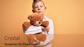  Presentation with teddy bear - Slide deck having young-little-caucasian-kid-hugging background and a coral colored foreground