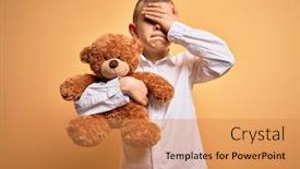  Presentation with angry kid - Colorful theme enhanced with young-little-caucasian-kid-hugging backdrop and a coral colored foreground