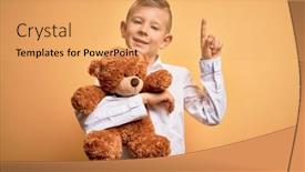  Presentation with teddy bear - Slide set enhanced with young-little-caucasian-kid-hugging background and a yellow colored foreground