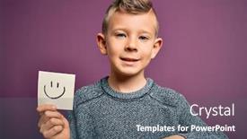  Presentation with unity kid - Colorful PPT theme enhanced with young-little-caucasian-kid-showing backdrop and a gray colored foreground