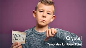  Presentation with angry kid - Slides featuring young-little-caucasian-kid-showing background and a ocean colored foreground