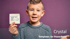  Presentation with yes - Presentation design having young-little-caucasian-kid-showing background and a gray colored foreground
