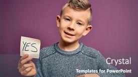  Presentation with yes - Amazing PPT theme having young-little-caucasian-kid-showing backdrop and a gray colored foreground