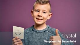  Presentation with note - Slide set consisting of young-little-caucasian-kid-showing background and a ocean colored foreground