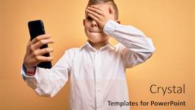  Presentation with angry kid - PPT theme consisting of young-little-caucasian-kid-using background and a coral colored foreground