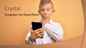  Presentation with smartphone - Cool new presentation theme with young-little-caucasian-kid-using backdrop and a yellow colored foreground