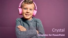  Presentation with person listening - Audience pleasing presentation design consisting of young-little-caucasian-kid-wearing backdrop and a violet colored foreground