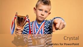  Presentation with award winner - Beautiful slide deck featuring young-little-caucasian-kid-wearing backdrop and a yellow colored foreground