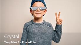  Presentation with internet of thing - PPT theme enhanced with young-little-caucasian-kid-wearing background and a gray colored foreground