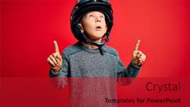  Presentation with vintage motorcycle - PPT theme featuring young-little-caucasian-kid-wearing background and a crimson colored foreground