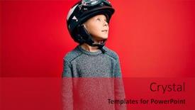  Presentation with vintage motorcycle - Presentation theme enhanced with young-little-caucasian-kid-wearing background and a crimson colored foreground