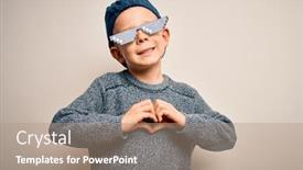  Presentation with hands heart - Presentation theme consisting of young-little-caucasian-kid-wearing background and a coral colored foreground