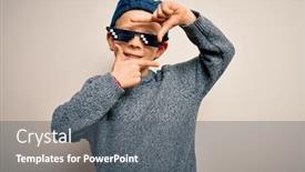  Presentation with happy life - Cool new PPT theme with young-little-caucasian-kid-wearing backdrop and a gray colored foreground