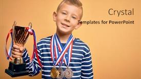  Presentation with award winner - Amazing presentation theme having young-little-caucasian-kid-wearing backdrop and a yellow colored foreground