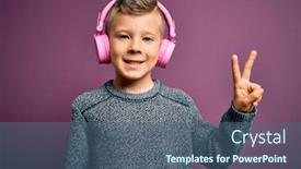  Presentation with music sign colorful - Colorful presentation design enhanced with young-little-caucasian-kid-wearing backdrop and a ocean colored foreground