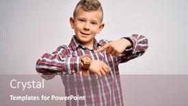  Presentation with angry kid - PPT theme with young-little-caucasian-kid background and a gray colored foreground
