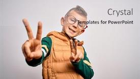  Presentation with blue eyes - Audience pleasing PPT theme consisting of young-little-caucasian-kid backdrop and a light gray colored foreground