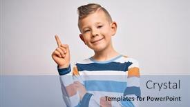  Presentation with blue eyes - Slide deck featuring young-little-caucasian-kid background and a teal colored foreground