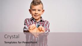 Presentation with blue eyes - Theme having young-little-caucasian-kid background and a light gray colored foreground