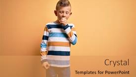  Presentation with blue eyes - Cool new presentation design with young-little-caucasian-kid backdrop and a yellow colored foreground