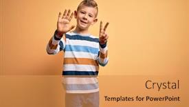  Presentation with blue eyes - Cool new PPT layouts with young-little-caucasian-kid backdrop and a yellow colored foreground