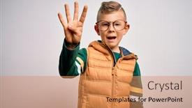  Presentation with blue eyes - Beautiful presentation design featuring young-little-caucasian-kid backdrop and a coral colored foreground