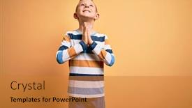  Presentation with blue eyes - Presentation theme featuring young-little-caucasian-kid background and a gold colored foreground