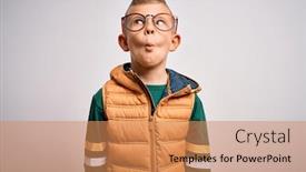  Presentation with blue eyes - Cool new presentation theme with young-little-caucasian-kid backdrop and a coral colored foreground