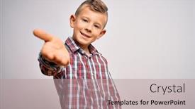  Presentation with blue eyes - Slide set consisting of young-little-caucasian-kid background and a coral colored foreground