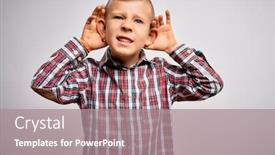  Presentation with blue eyes - PPT theme featuring young-little-caucasian-kid background and a coral colored foreground