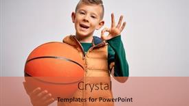  Presentation with ball sports - Colorful slide set enhanced with young-little-caucasian-sports-kid backdrop and a red colored foreground
