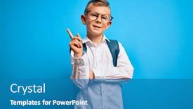  Presentation with student - Presentation theme enhanced with young-little-caucasian-student-kid background and a teal colored foreground