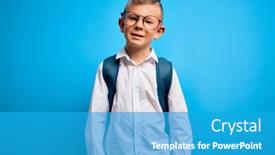  Presentation with student - Slide set consisting of young-little-caucasian-student-kid background and a teal colored foreground